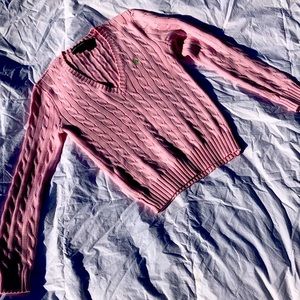 Women’s Ralph Lauren Sport Pink Cable knit Sweater Size M- Great Condition